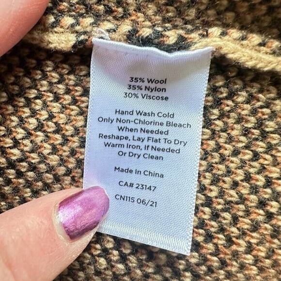 Talbots Open Front Cardigan Sweater Leopard Print Size Large Petite Wool Blend - Picture 6 of 8